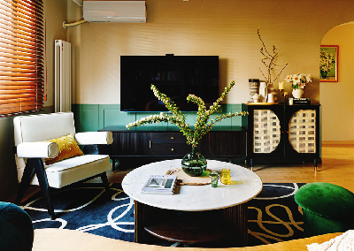 姜黃、冰綠色、深淺咖色，搭配出88㎡精致復(fù)古兩居