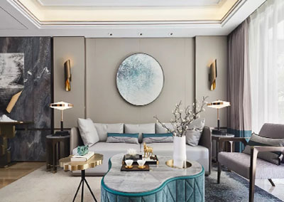 173㎡現代輕奢風下疊洋房，優雅孔雀藍凸顯時尚質感